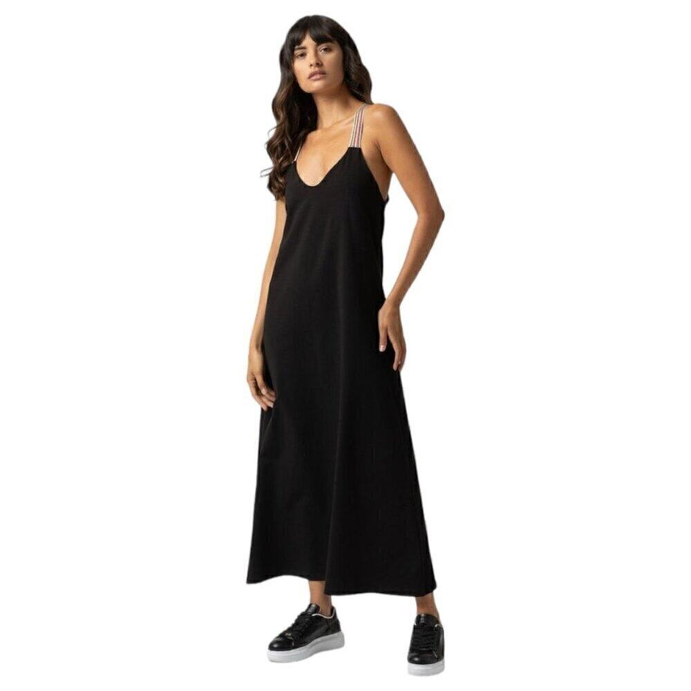 NWT Saint + Sofia Black Cross Strap Cotton Sunset Midi Dress Size 2
